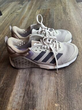 adidas Beige Mesh Sneakers with Black Stripes